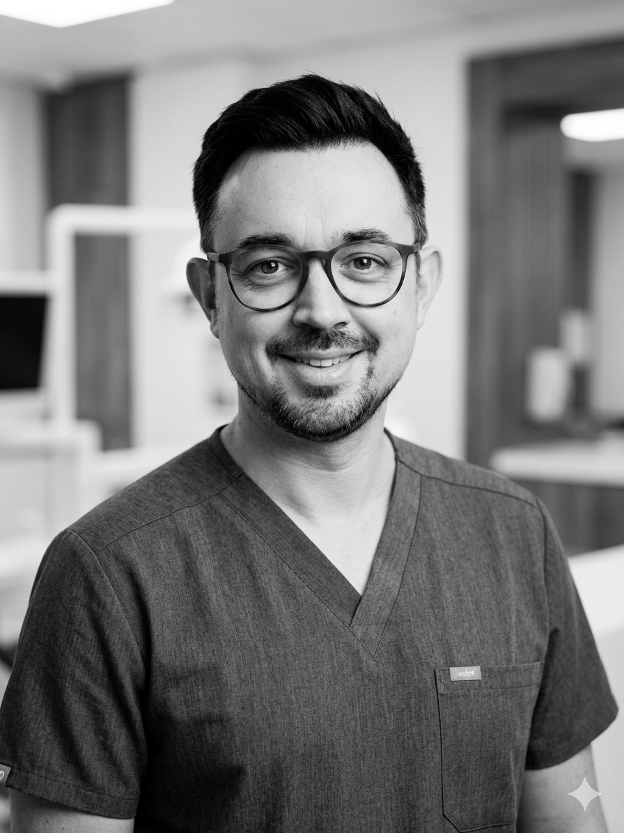 Mr Adam Gaunt in clinical scrubs